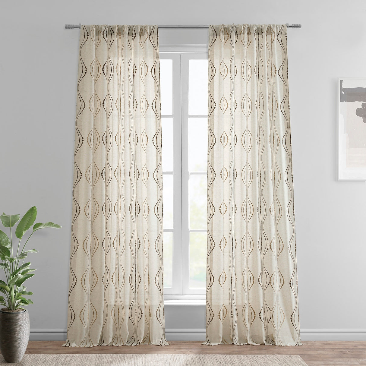 Exclusive Fabrics Suez Embroidered Faux Linen Sheer Curtain (1 Panel)