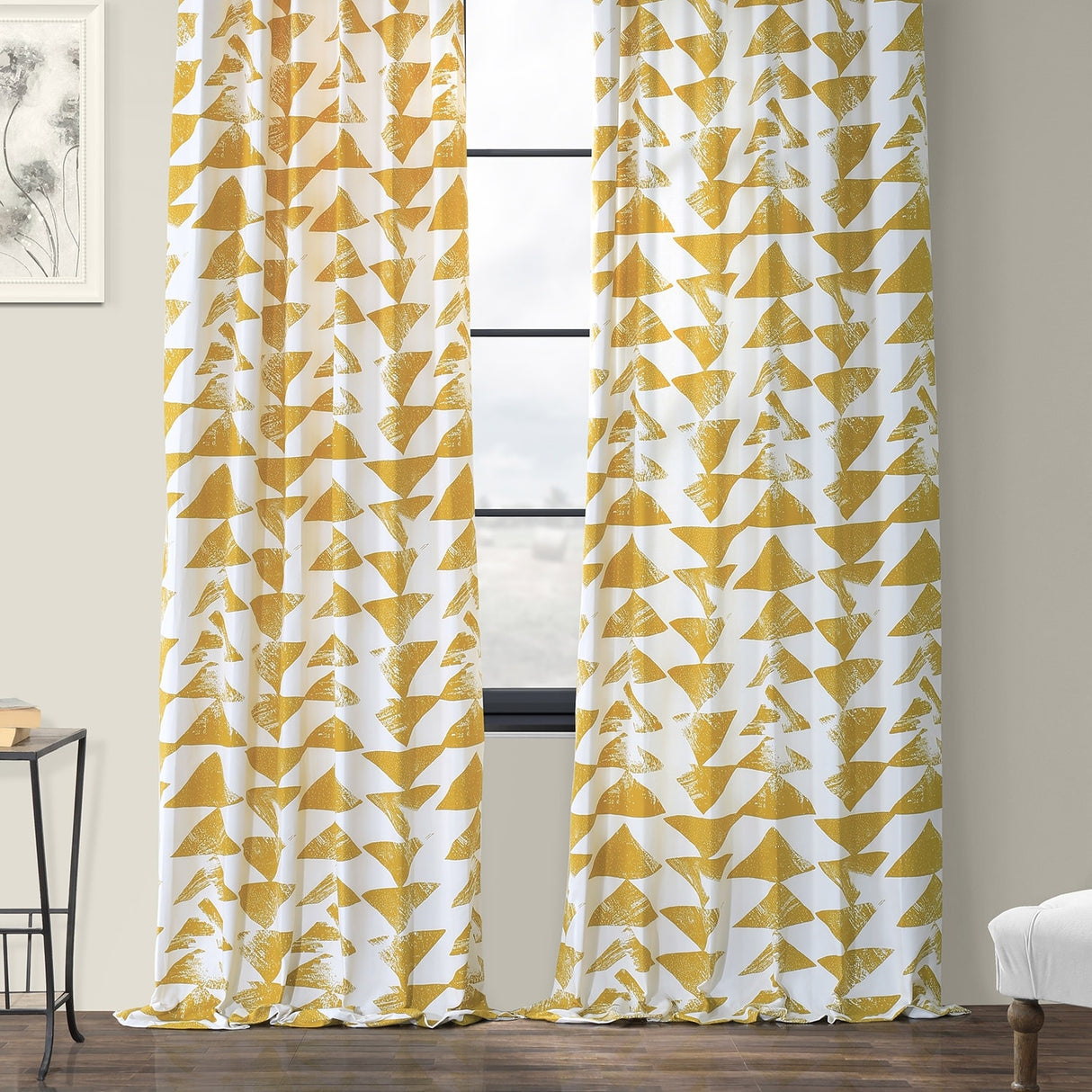 Exclusive Fabrics Triad Geometric Room Darkening Curtains Printed Cotton Twill Curtain (1 Panel)