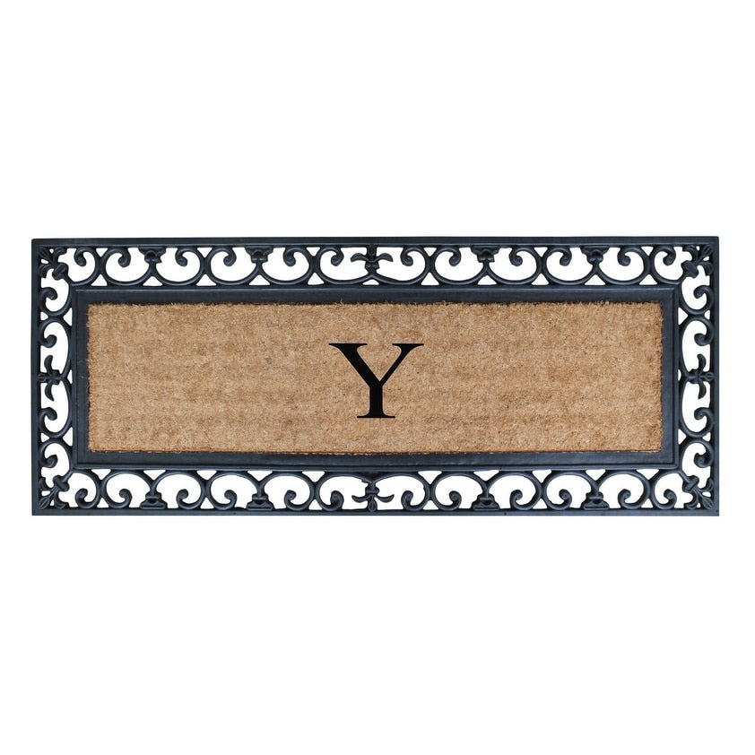 Non Slip Coir Low Profile Myla Monogrammed Entry Doormat, 17.7"x47.25"