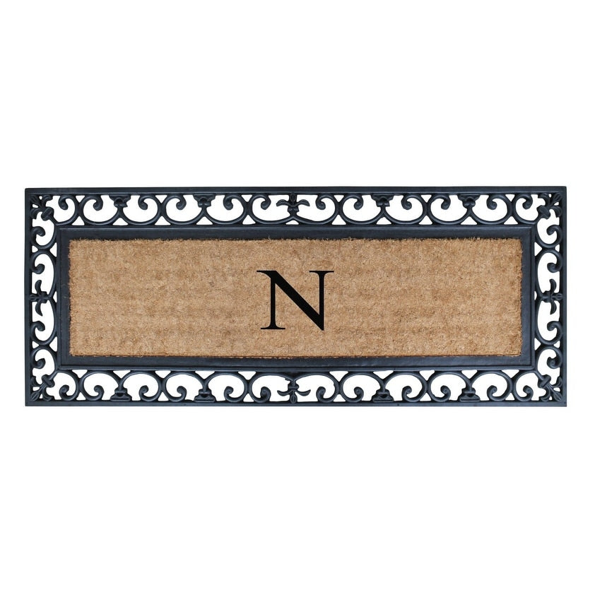 Non Slip Coir Low Profile Myla Monogrammed Entry Doormat, 17.7"x47.25"
