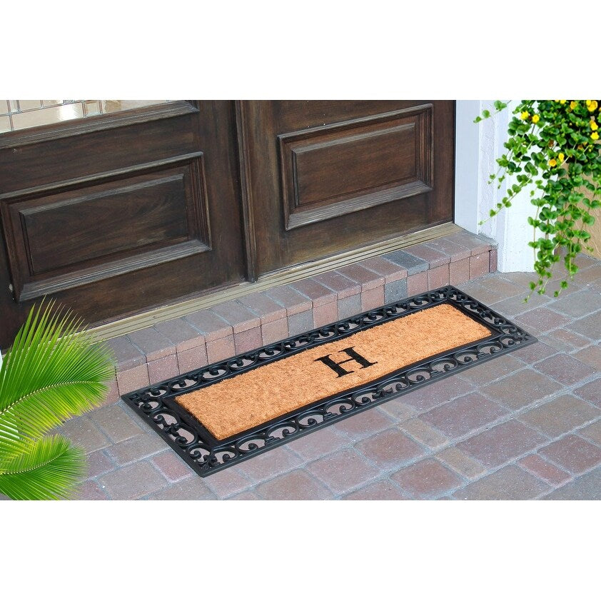 Non Slip Coir Low Profile Myla Monogrammed Entry Doormat, 17.7"x47.25"