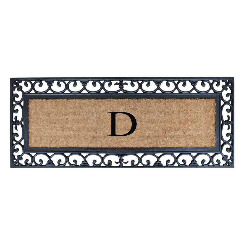 Non Slip Coir Low Profile Myla Monogrammed Entry Doormat, 17.7"x47.25"
