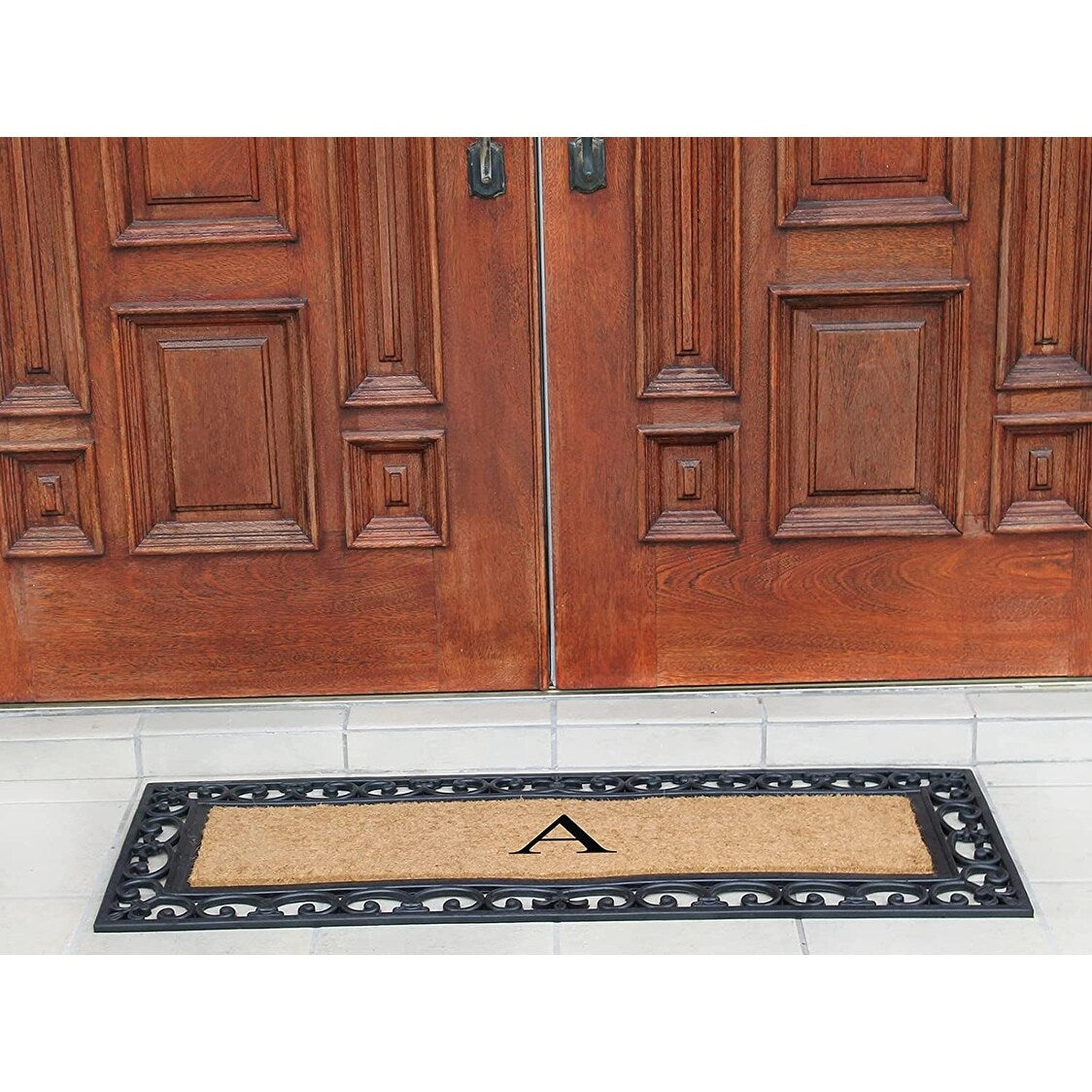 Non Slip Coir Low Profile Myla Monogrammed Entry Doormat, 17.7"x47.25"