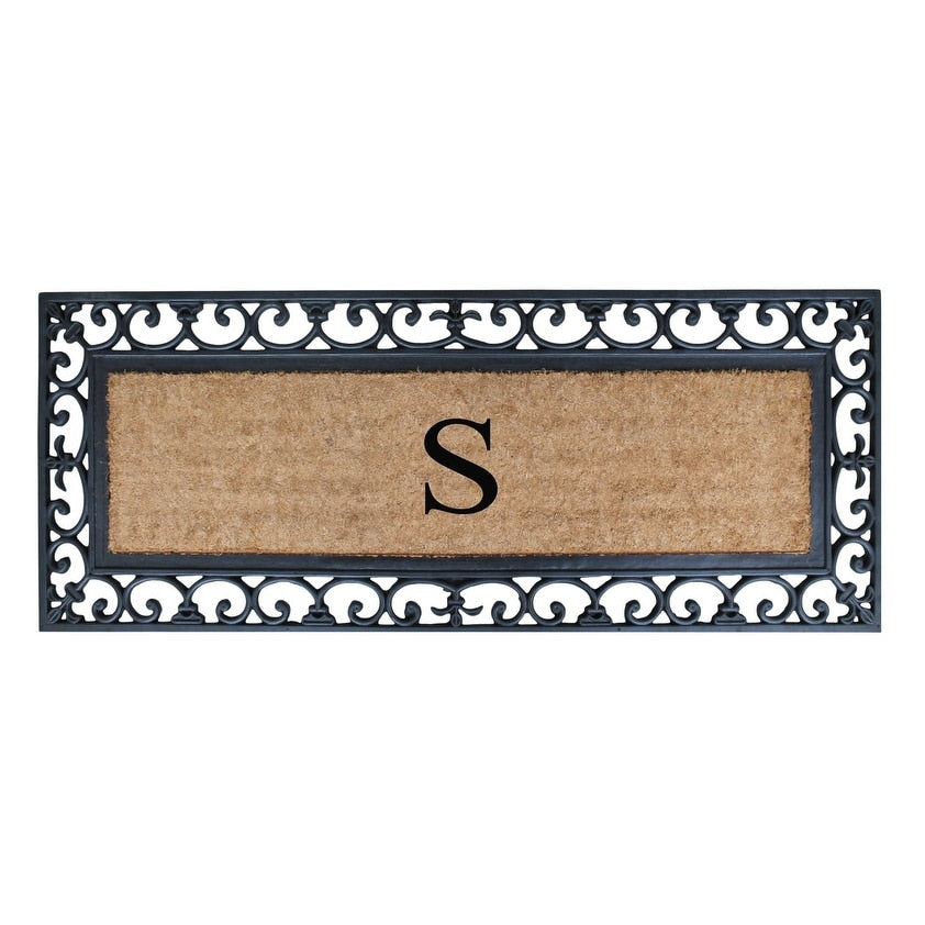 Non Slip Coir Low Profile Myla Monogrammed Entry Doormat, 17.7"x47.25"