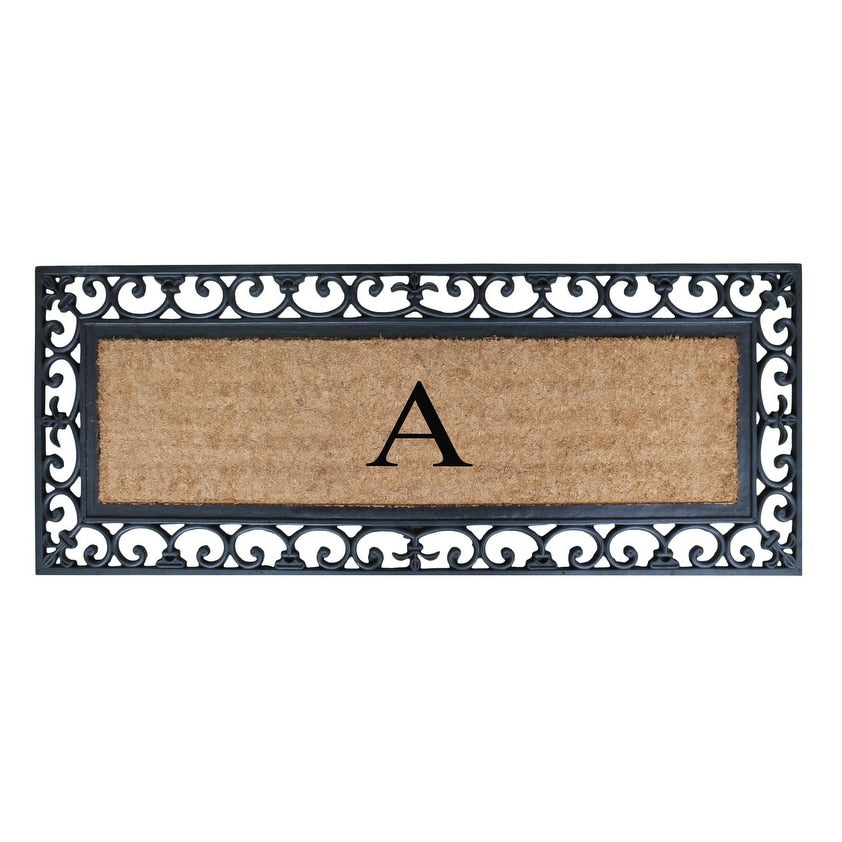 Non Slip Coir Low Profile Myla Monogrammed Entry Doormat, 17.7"x47.25"