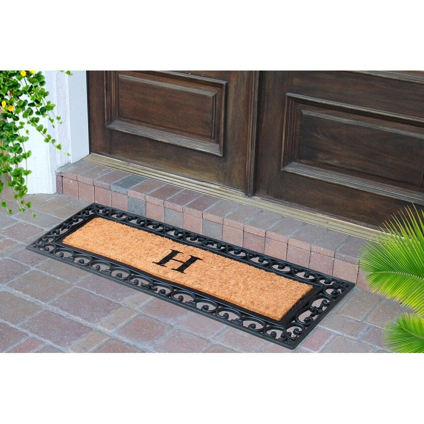 Non Slip Coir Low Profile Myla Monogrammed Entry Doormat, 17.7"x47.25"