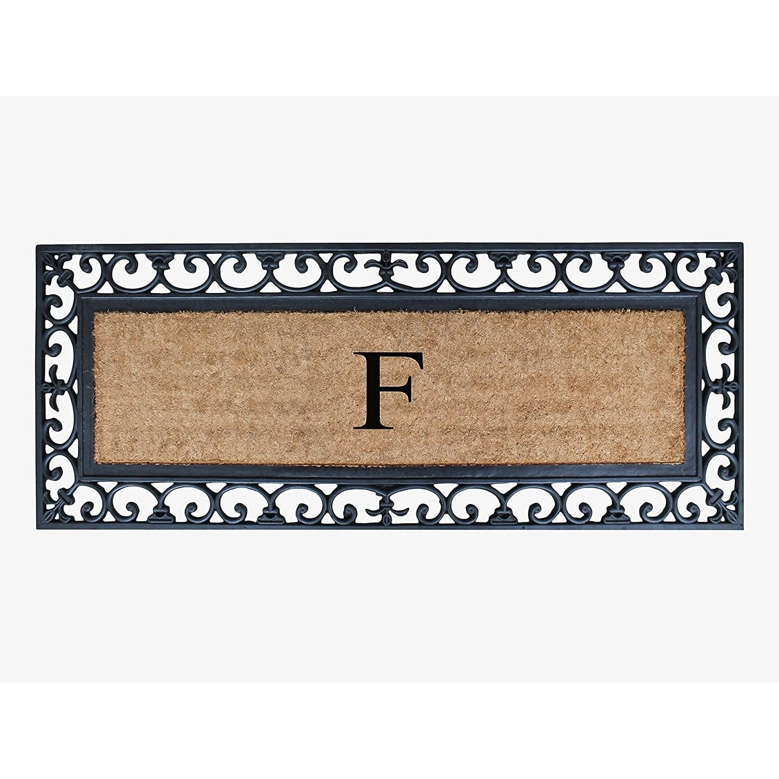 Non Slip Coir Low Profile Myla Monogrammed Entry Doormat, 17.7"x47.25"