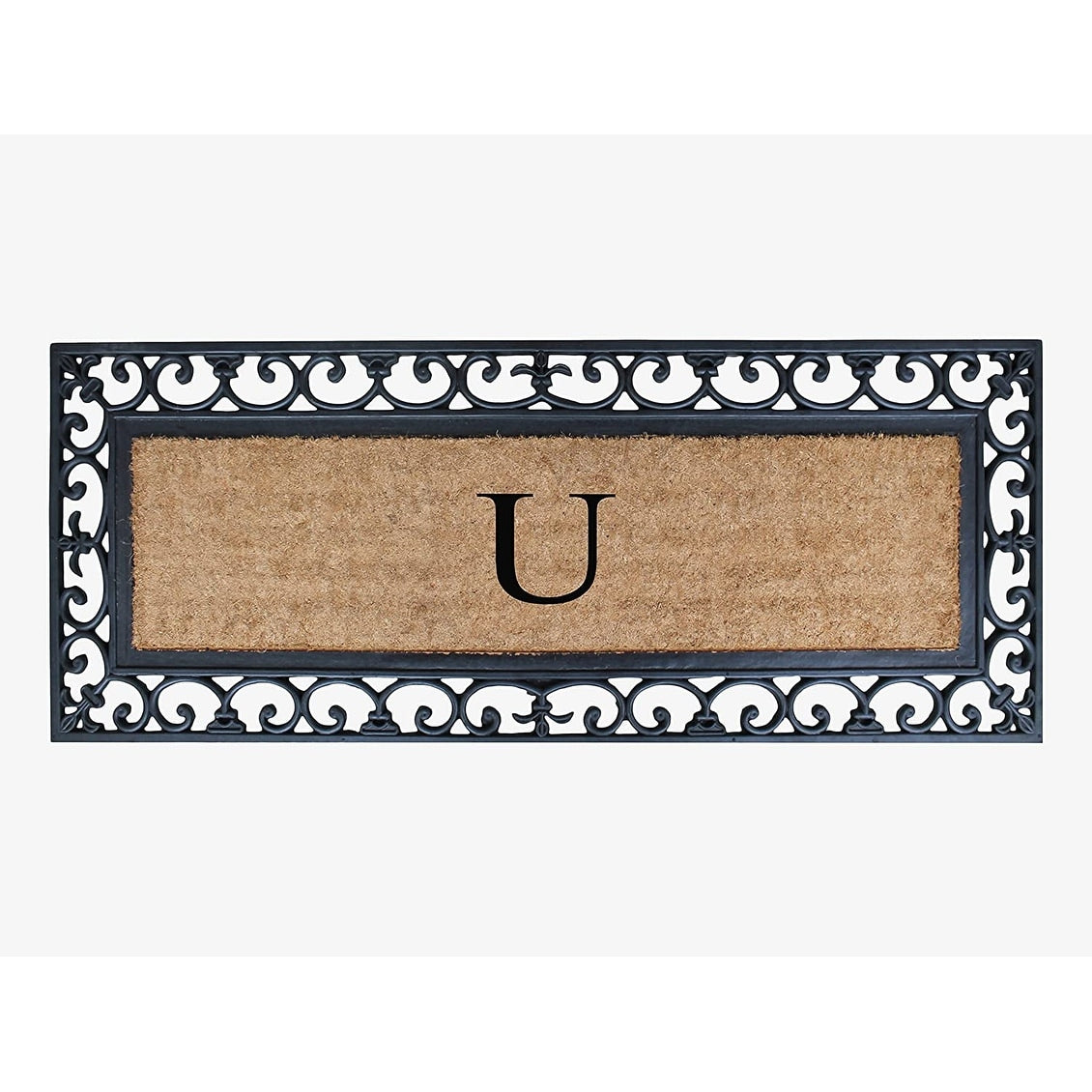 Non Slip Coir Low Profile Myla Monogrammed Entry Doormat, 17.7"x47.25"