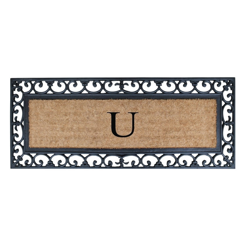 Non Slip Coir Low Profile Myla Monogrammed Entry Doormat, 17.7"x47.25"