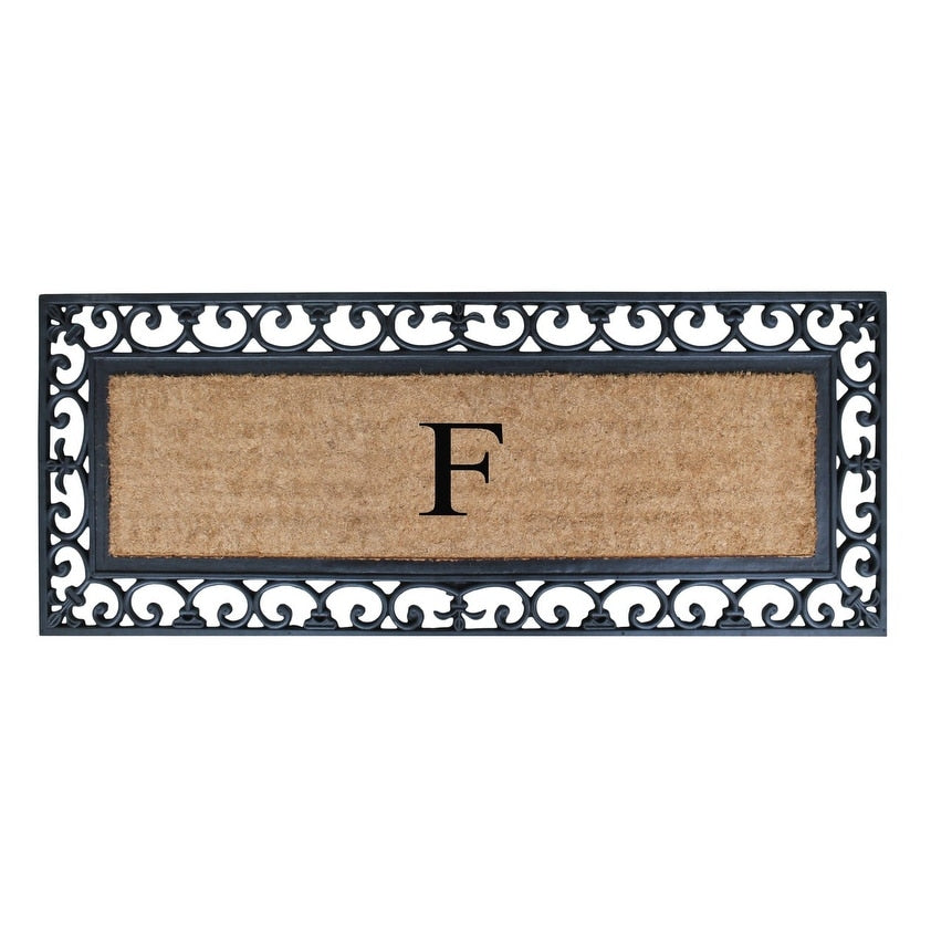 Non Slip Coir Low Profile Myla Monogrammed Entry Doormat, 17.7"x47.25"
