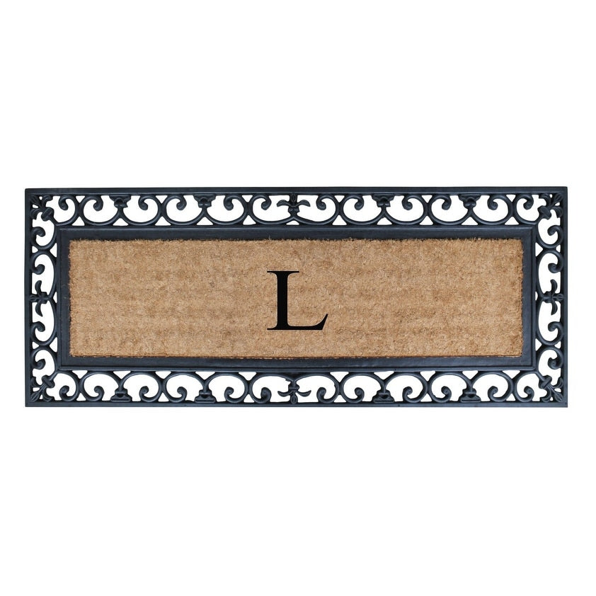 Non Slip Coir Low Profile Myla Monogrammed Entry Doormat, 17.7"x47.25"