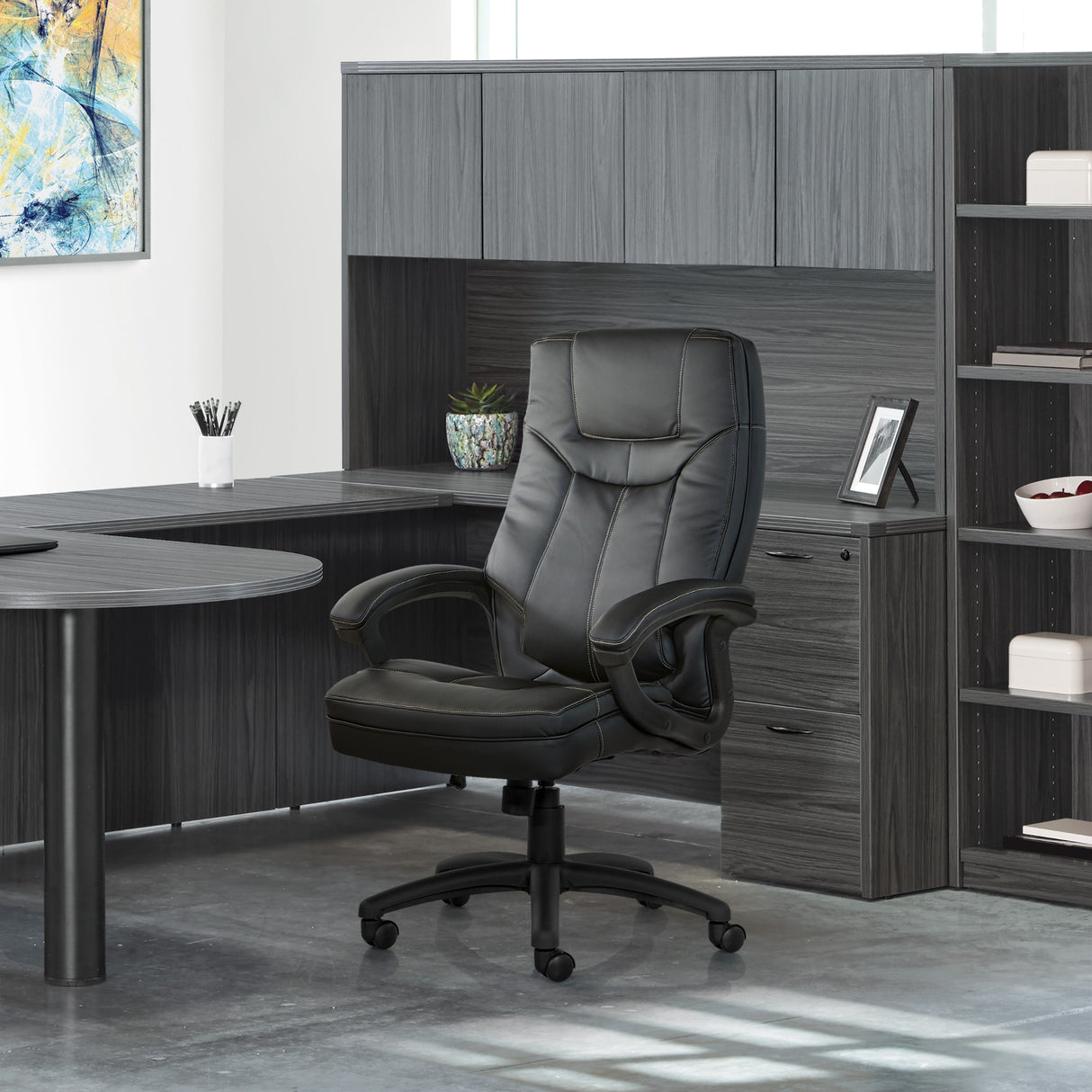 Executive Faux Leather High-Back Office Chair with Contrast Stitching
