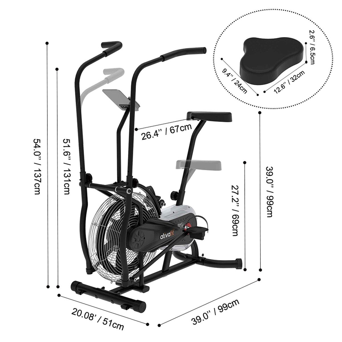 Exercise Upright Fan Bike - 54" x 20.8" x 39