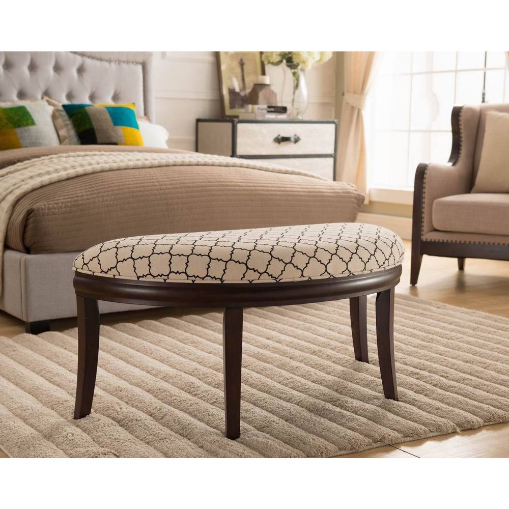 Exeter Espresso Wood/Fabric Half-moon Bench