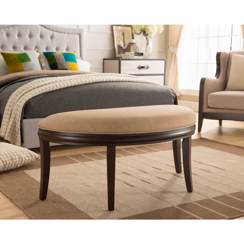 Exeter Espresso Wood/Fabric Half-moon Bench