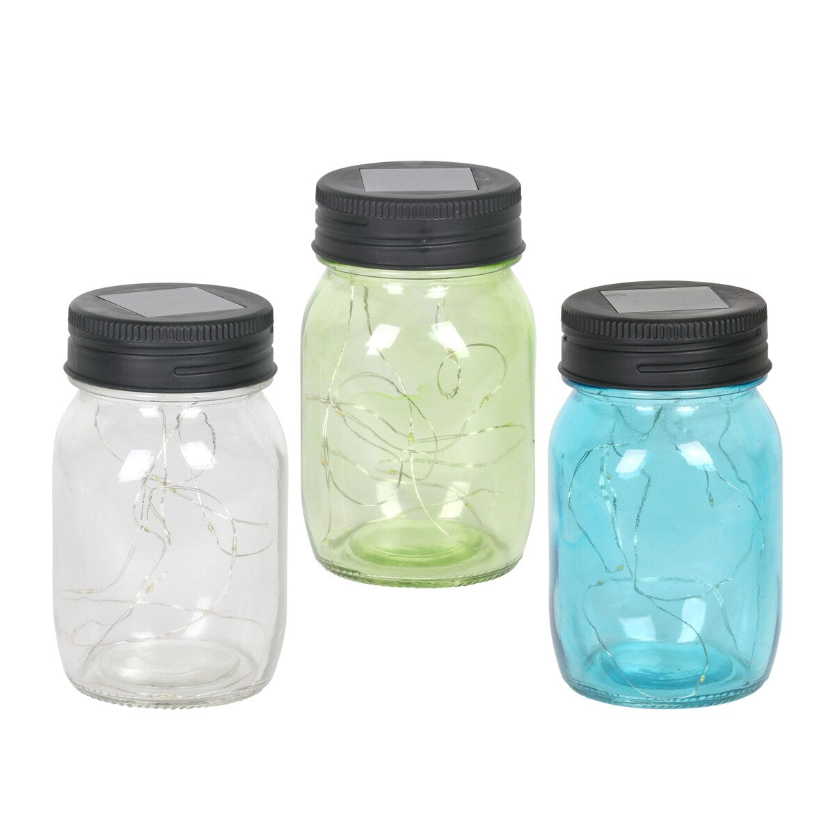 Exhart 3 Piece Solar Glass Firefly Light Jar Set, 5.5 Inch