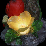 Exhart Cardinals with Solar Flowers on a Branch Hand Painted Garden Statue, 12 Inch