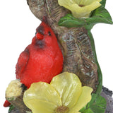 Exhart Cardinals with Solar Flowers on a Branch Hand Painted Garden Statue, 12 Inch
