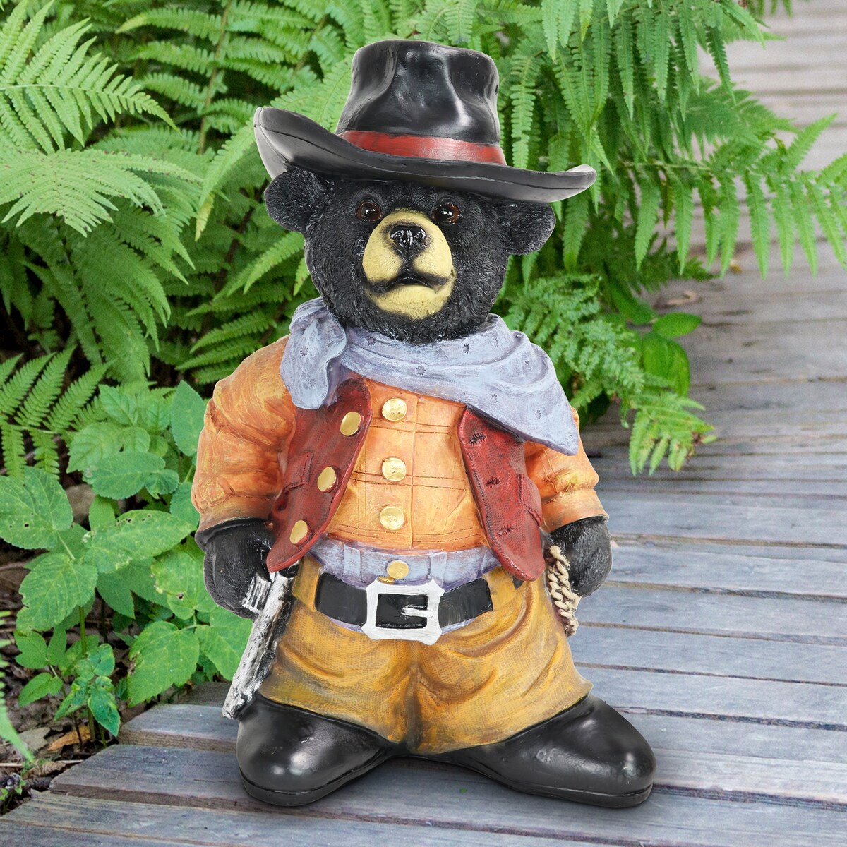 Exhart Cowboy Bear Garden Statue, 11 by 17 Inches