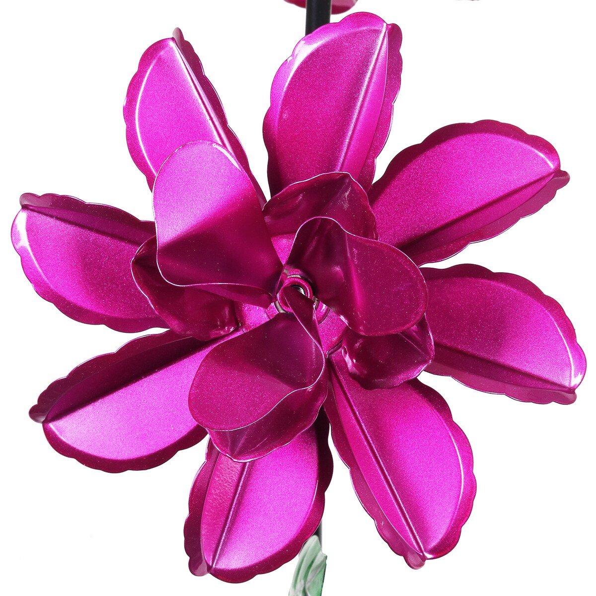 Exhart Double Rose Wind Spinner Garden Stake Hand Painted in Metallic Pink, 12 by 39 Inches