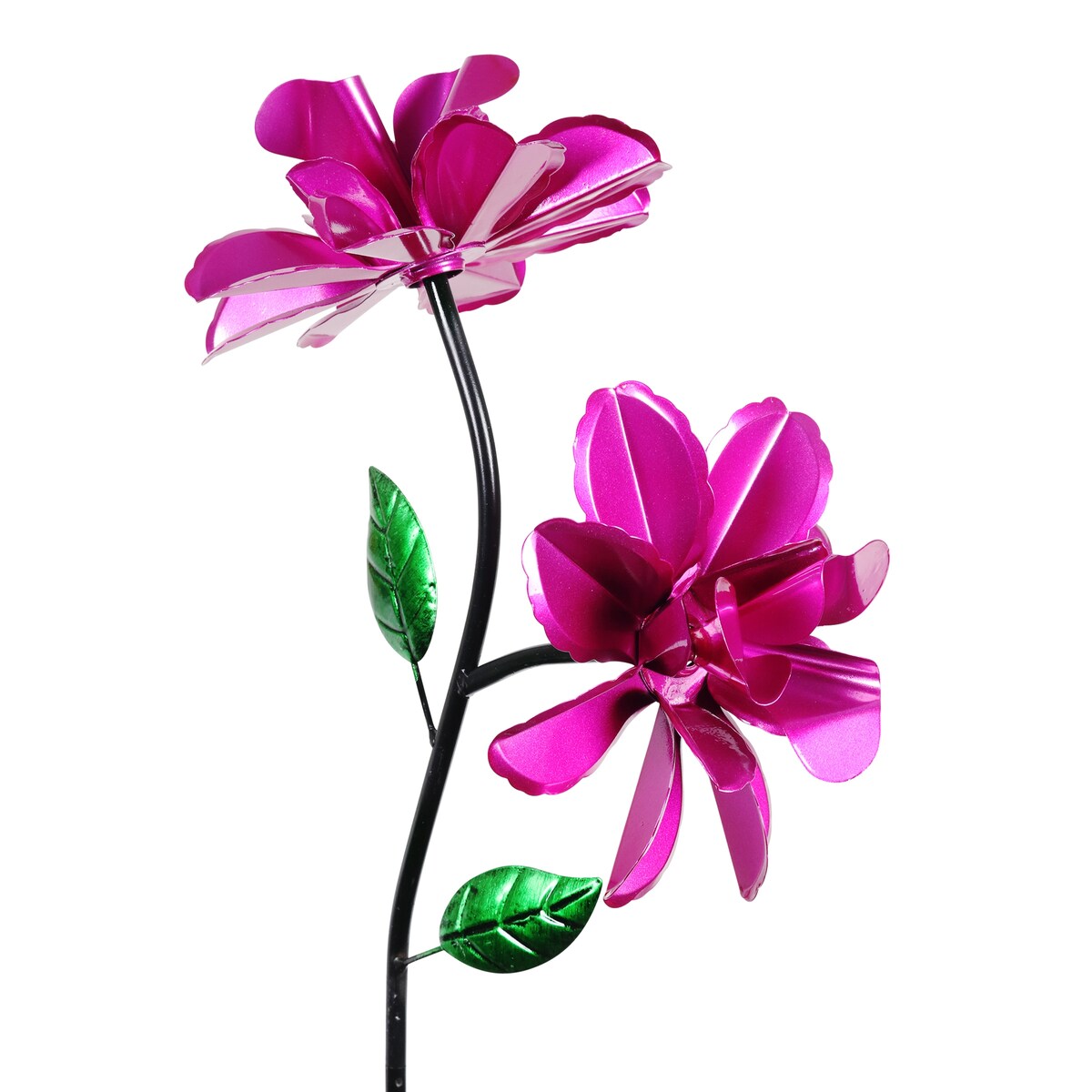 Exhart Double Rose Wind Spinner Garden Stake Hand Painted in Metallic Pink, 12 by 39 Inches