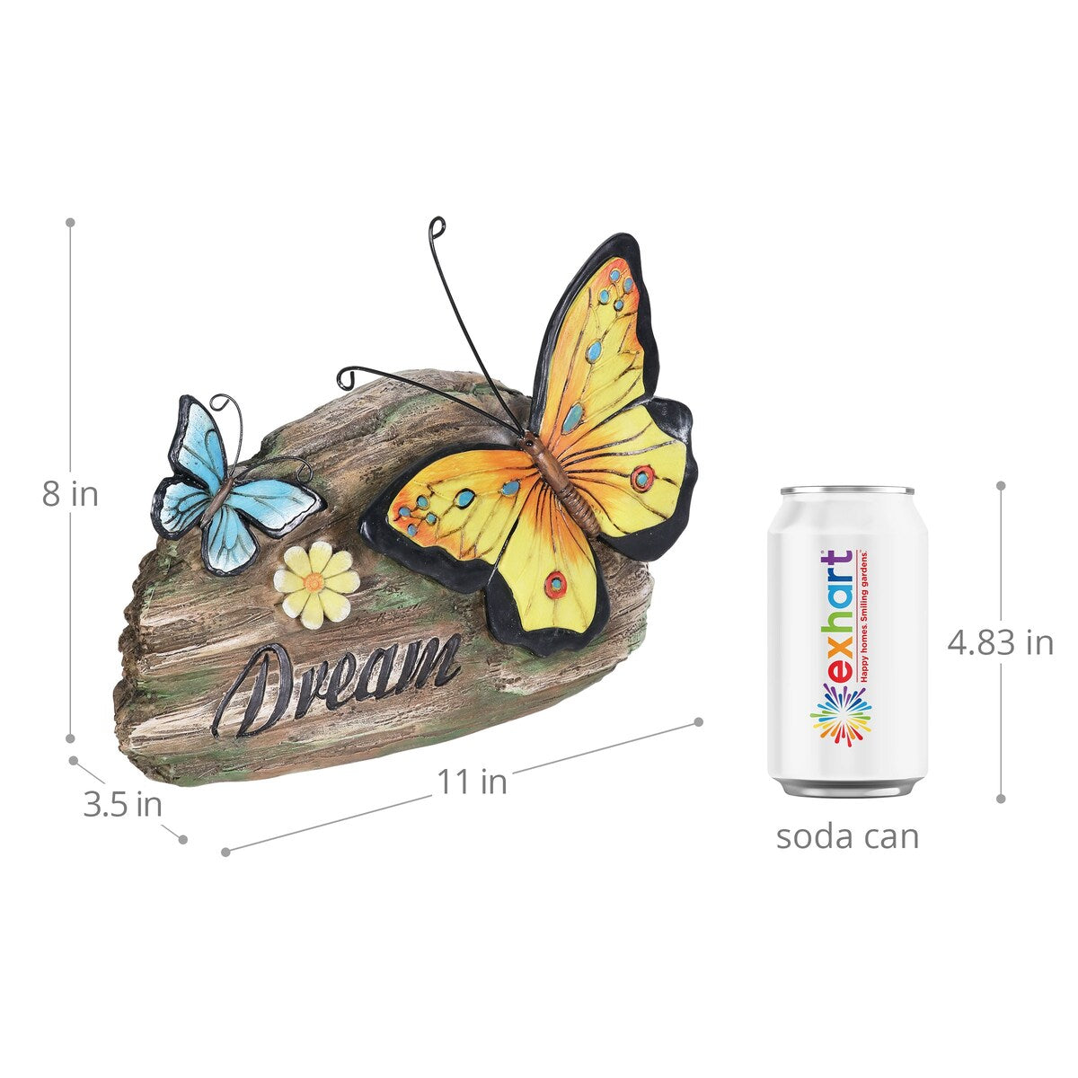 Exhart Dream Yellow and Blue Butterflies Hand Painted Garden Statuary, 11 by 8 Inch