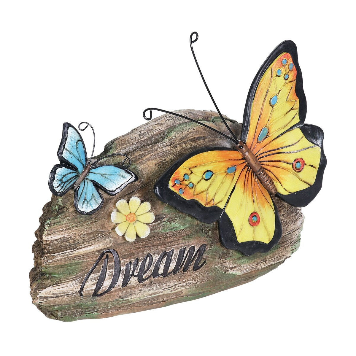 Exhart Dream Yellow and Blue Butterflies Hand Painted Garden Statuary, 11 by 8 Inch