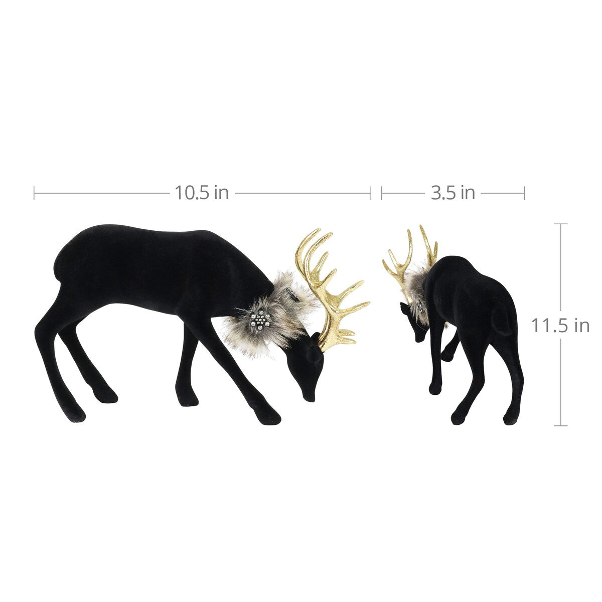 Exhart Holiday Black Velvet Grazing Reindeer Statue, 11.5 Inches