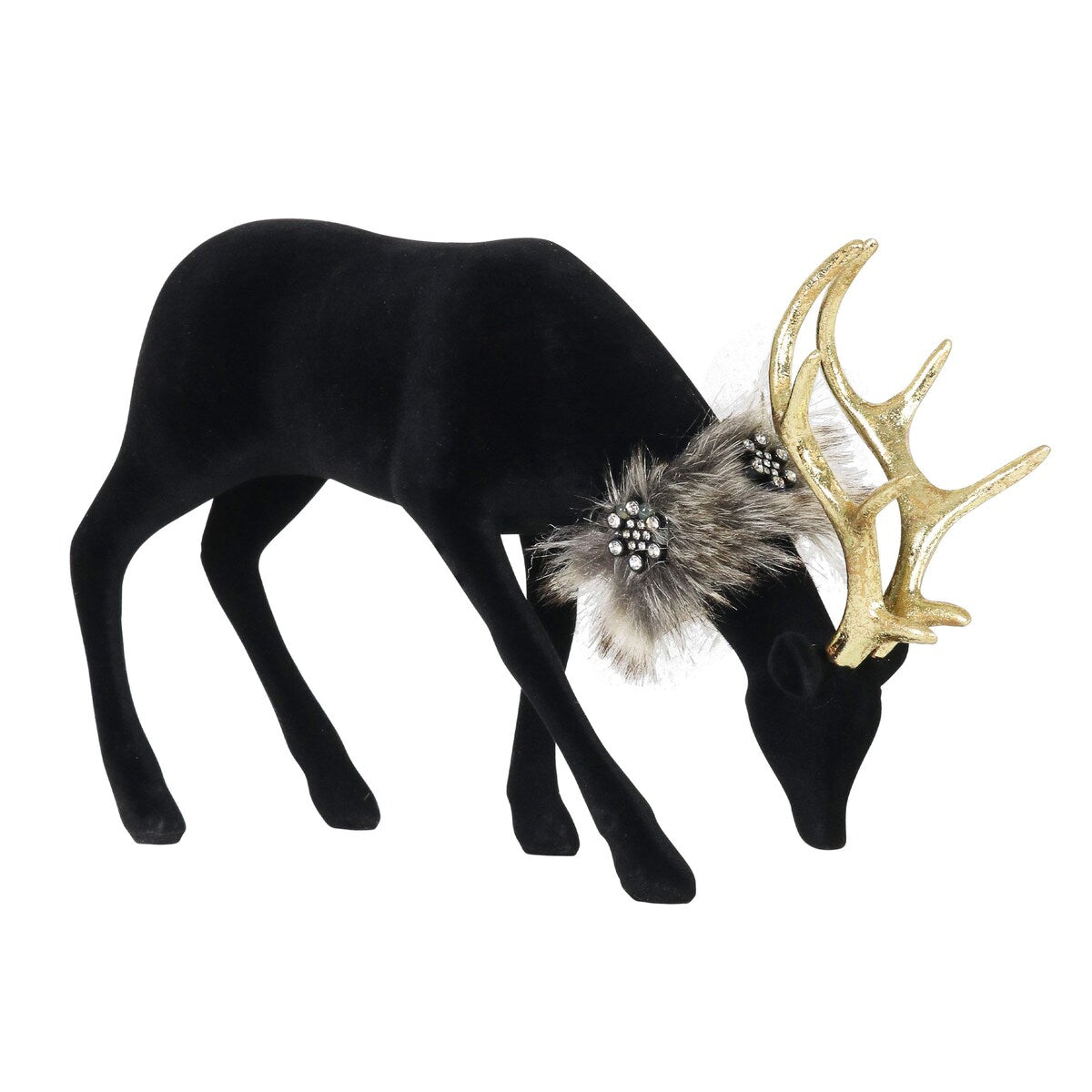 Exhart Holiday Black Velvet Grazing Reindeer Statue, 11.5 Inches