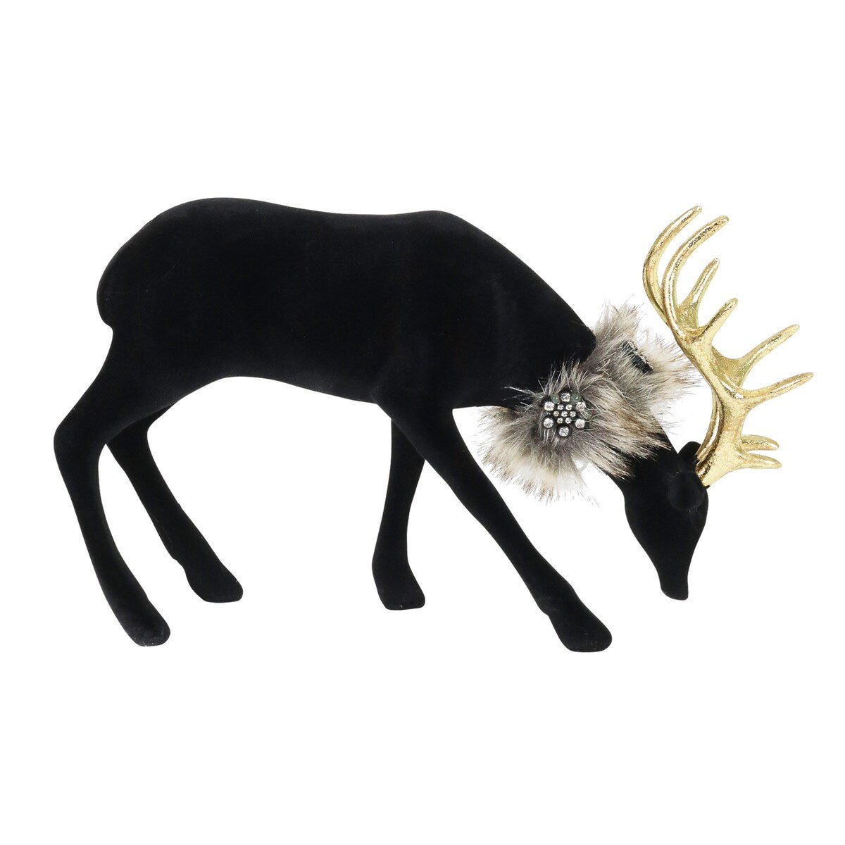 Exhart Holiday Black Velvet Grazing Reindeer Statue, 11.5 Inches
