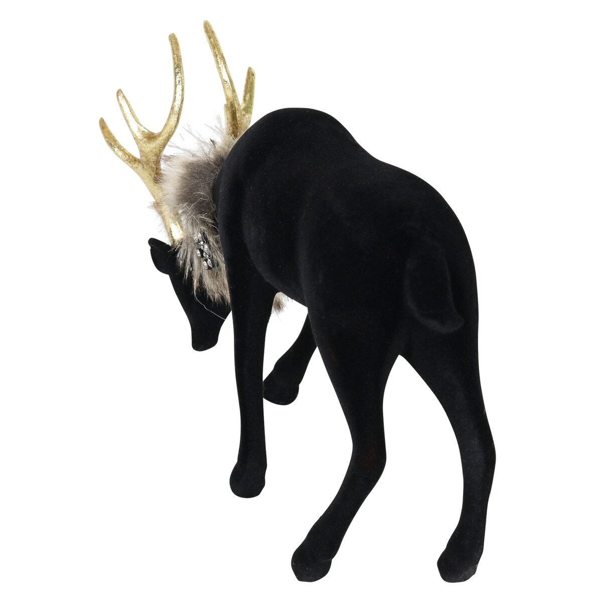 Exhart Holiday Black Velvet Grazing Reindeer Statue, 11.5 Inches