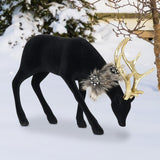 Exhart Holiday Black Velvet Grazing Reindeer Statue, 11.5 Inches