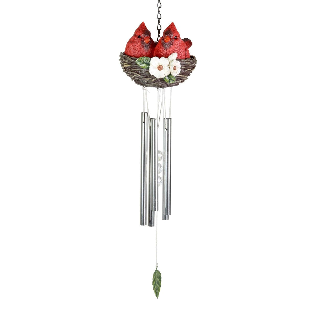 Exhart Nesting Cardinals with Flowers Hand Painted Resin Hanging Wind Chime, 6 by 28 Inches