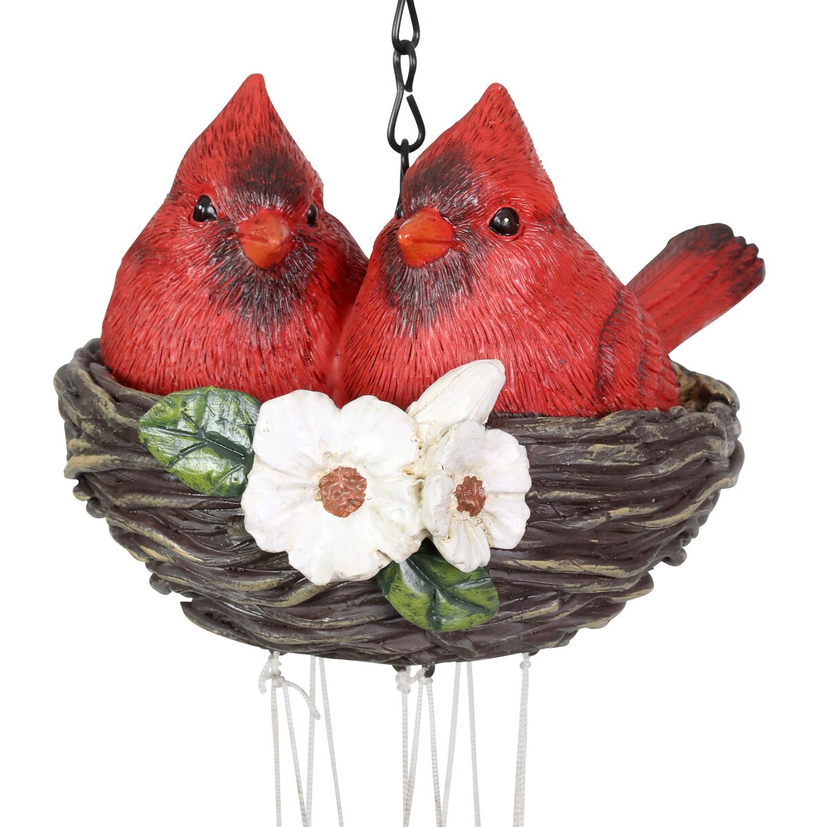 Exhart Nesting Cardinals with Flowers Hand Painted Resin Hanging Wind Chime, 6 by 28 Inches