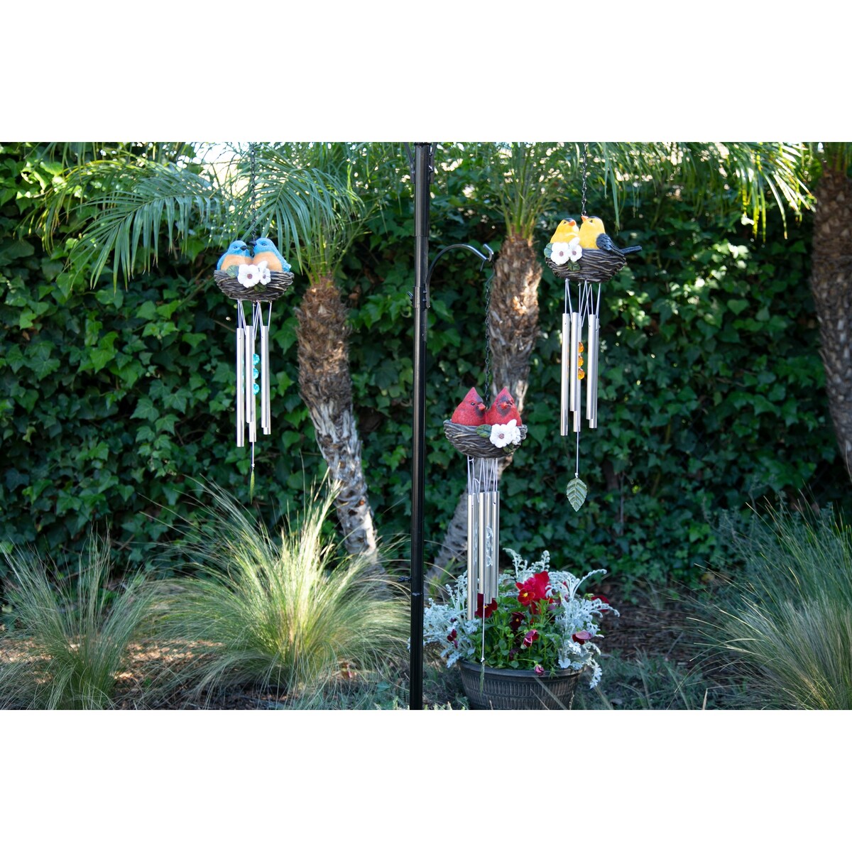 Exhart Nesting Cardinals with Flowers Hand Painted Resin Hanging Wind Chime, 6 by 28 Inches