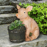 Exhart Pig and Bucket Planter, 14 Inch
