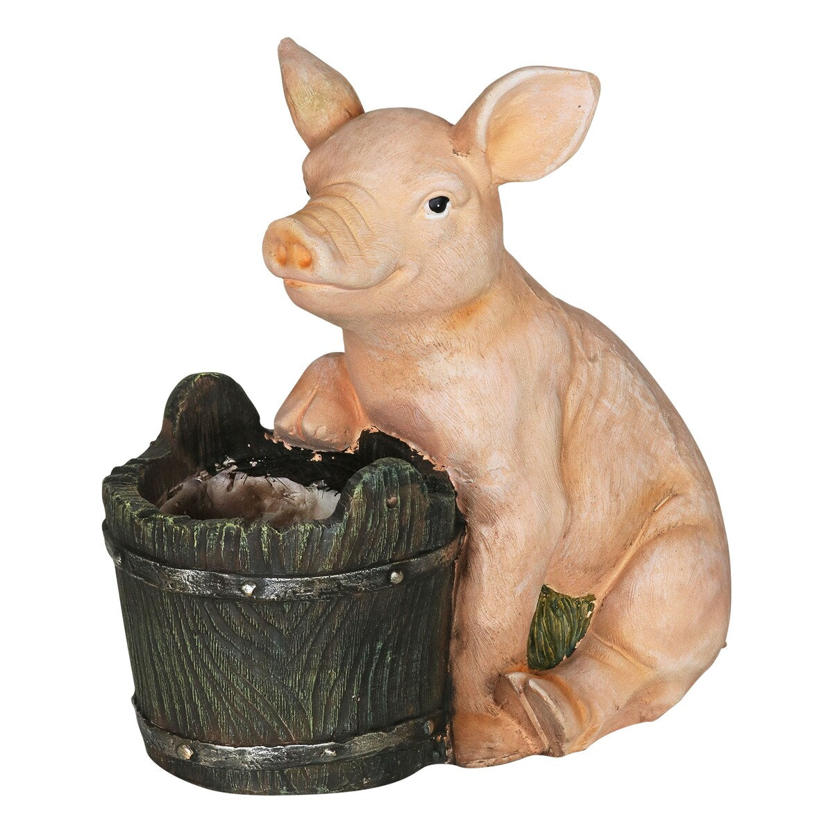 Exhart Pig and Bucket Planter, 14 Inch
