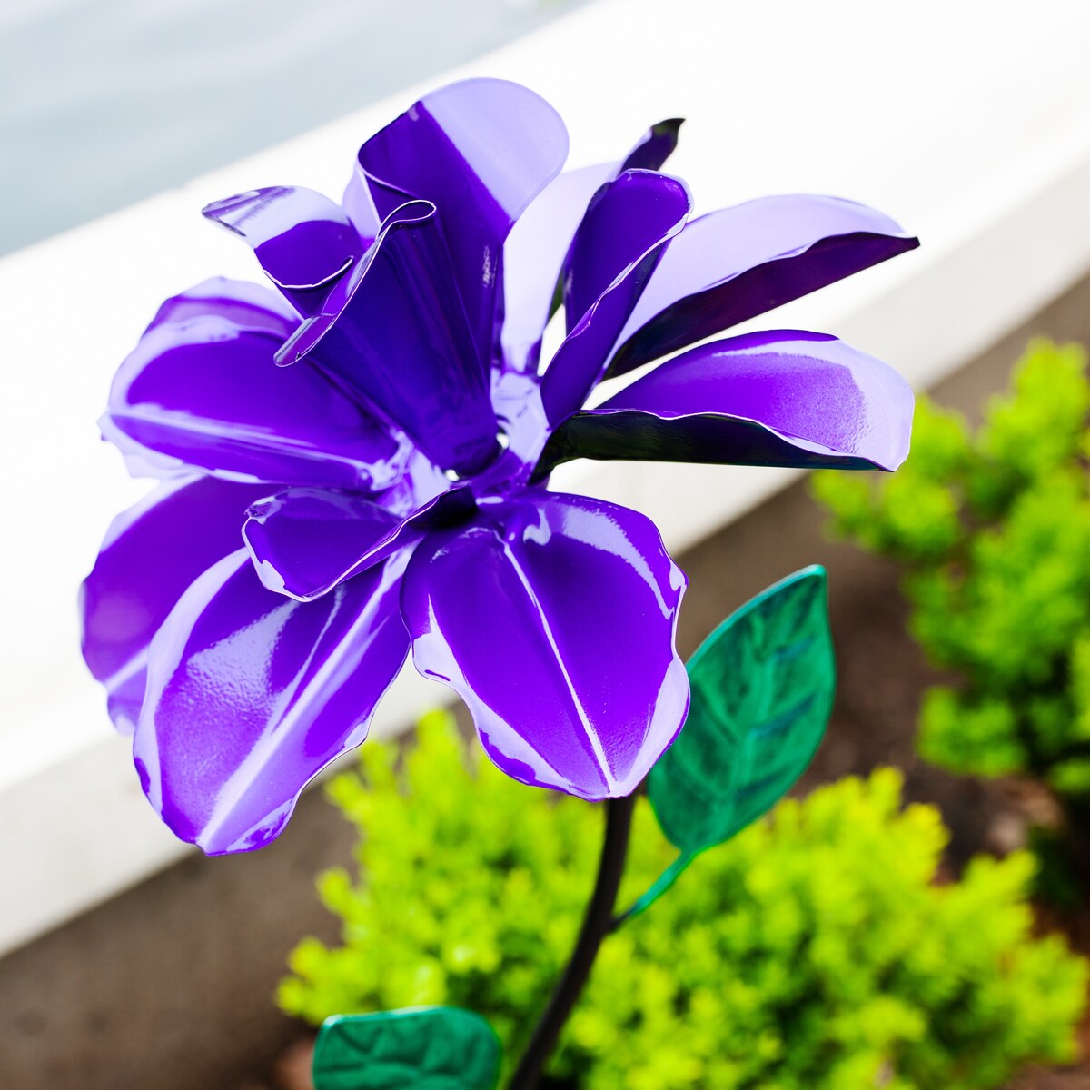 Exhart Rose Flower Wind Spinner Garden Stake, Hand Painted Metallic, 8 by 39 Inches