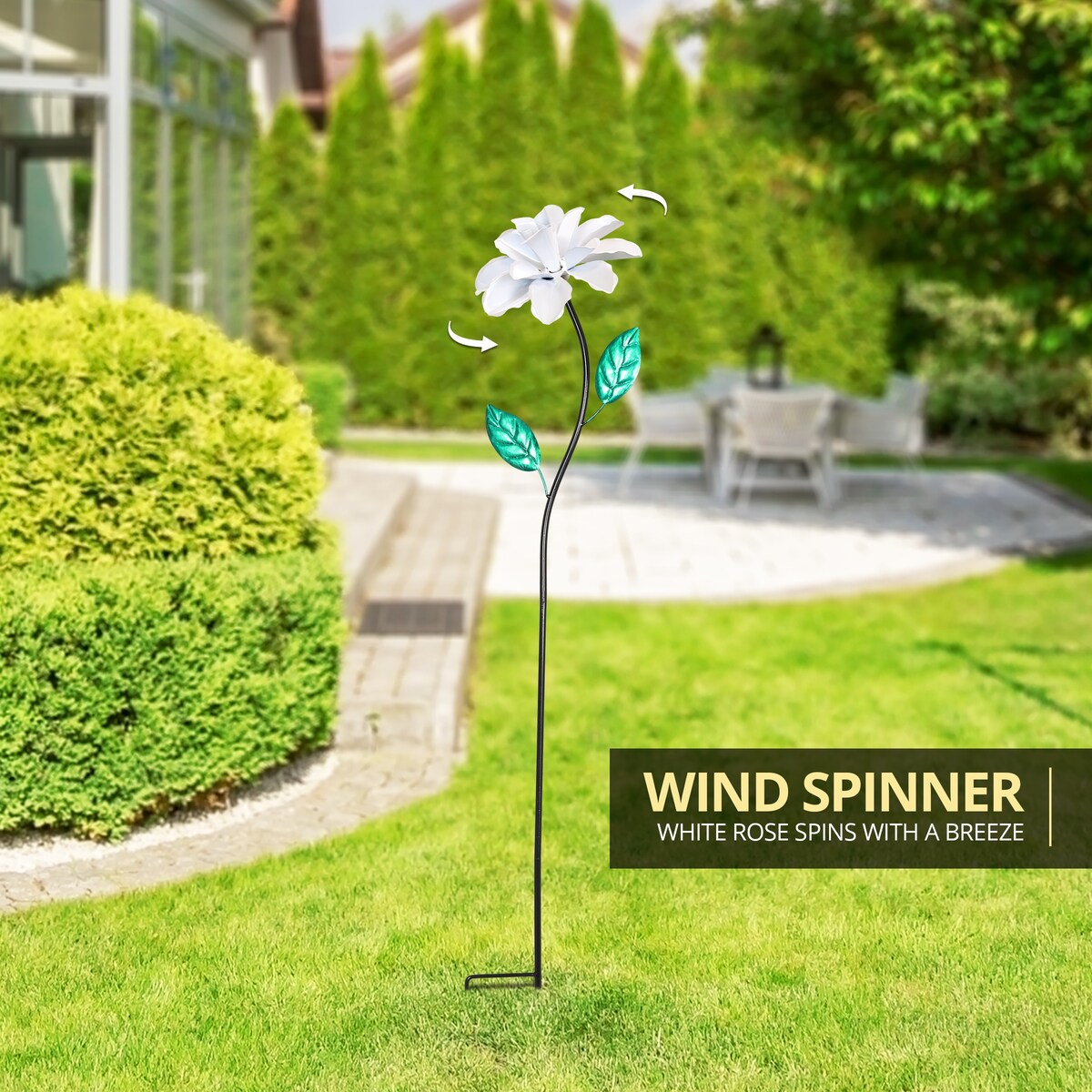 Exhart Rose Flower Wind Spinner Garden Stake, Hand Painted Metallic, 8 by 39 Inches