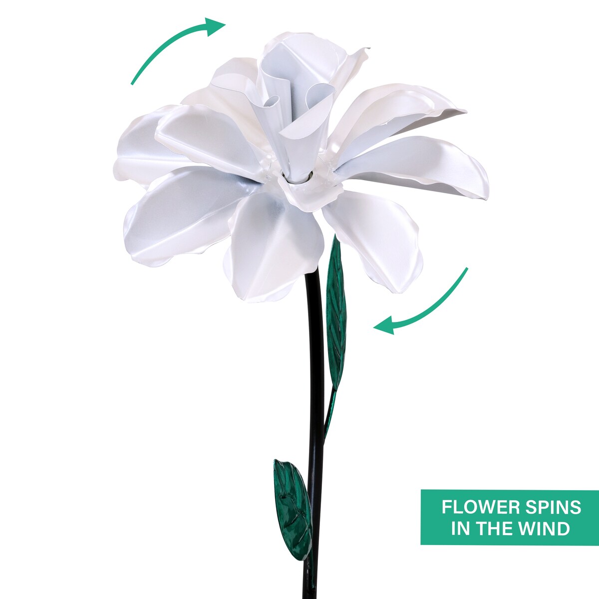 Exhart Rose Flower Wind Spinner Garden Stake, Hand Painted Metallic, 8 by 39 Inches