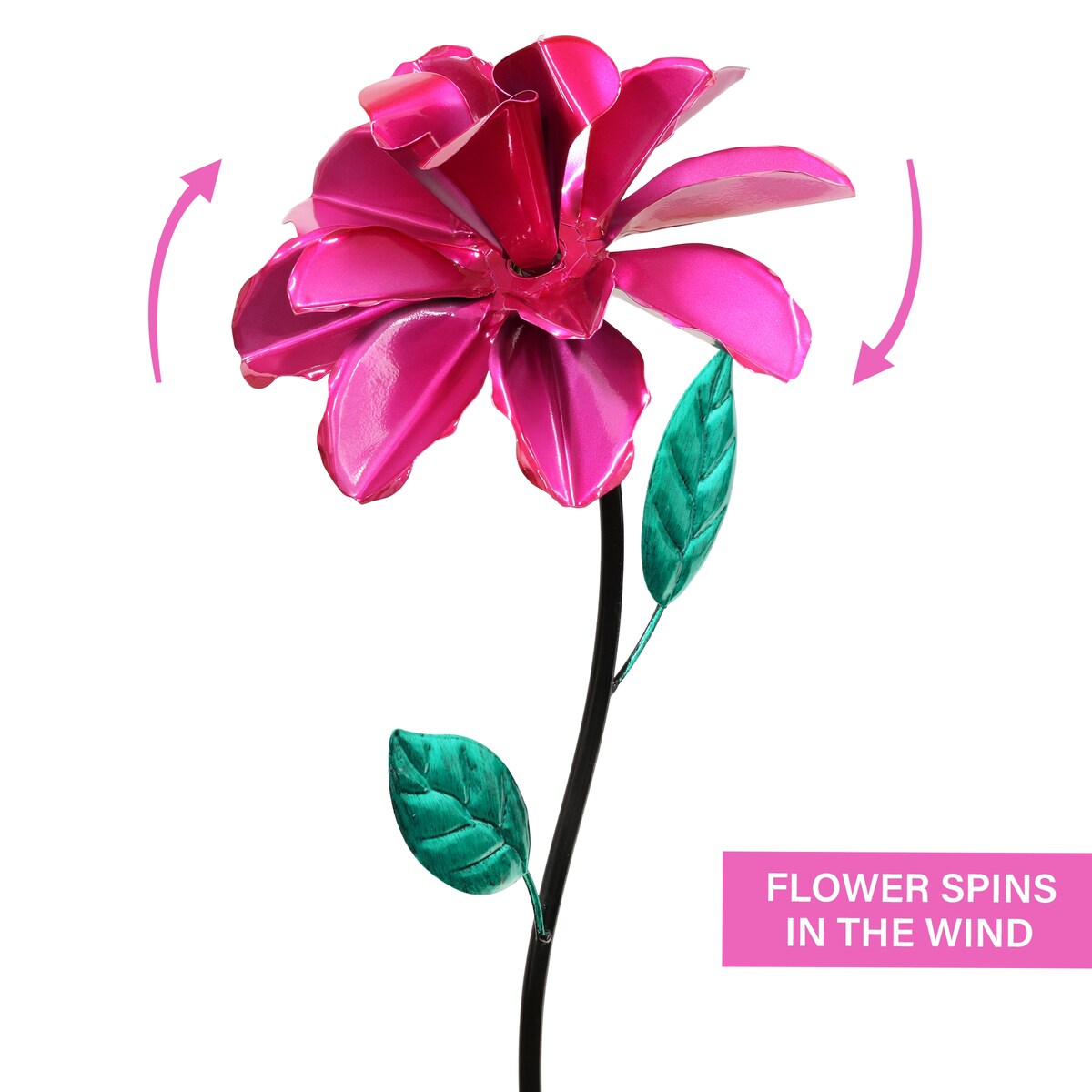 Exhart Rose Flower Wind Spinner Garden Stake, Hand Painted Metallic, 8 by 39 Inches