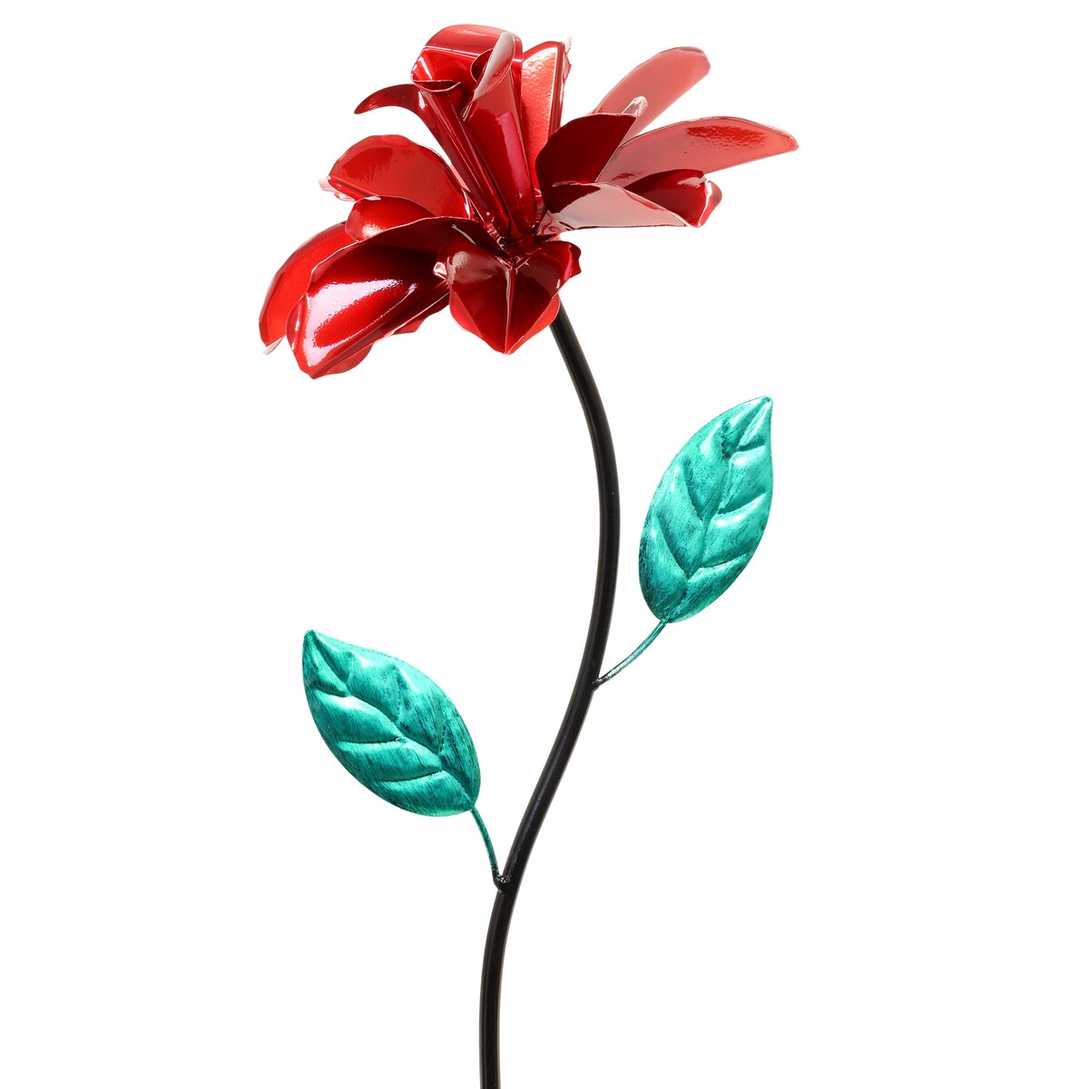 Exhart Rose Flower Wind Spinner Garden Stake, Hand Painted Metallic, 8 by 39 Inches