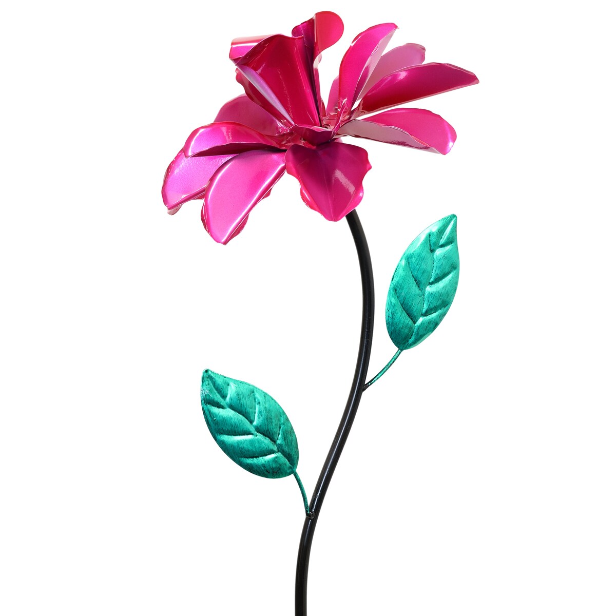 Exhart Rose Flower Wind Spinner Garden Stake, Hand Painted Metallic, 8 by 39 Inches