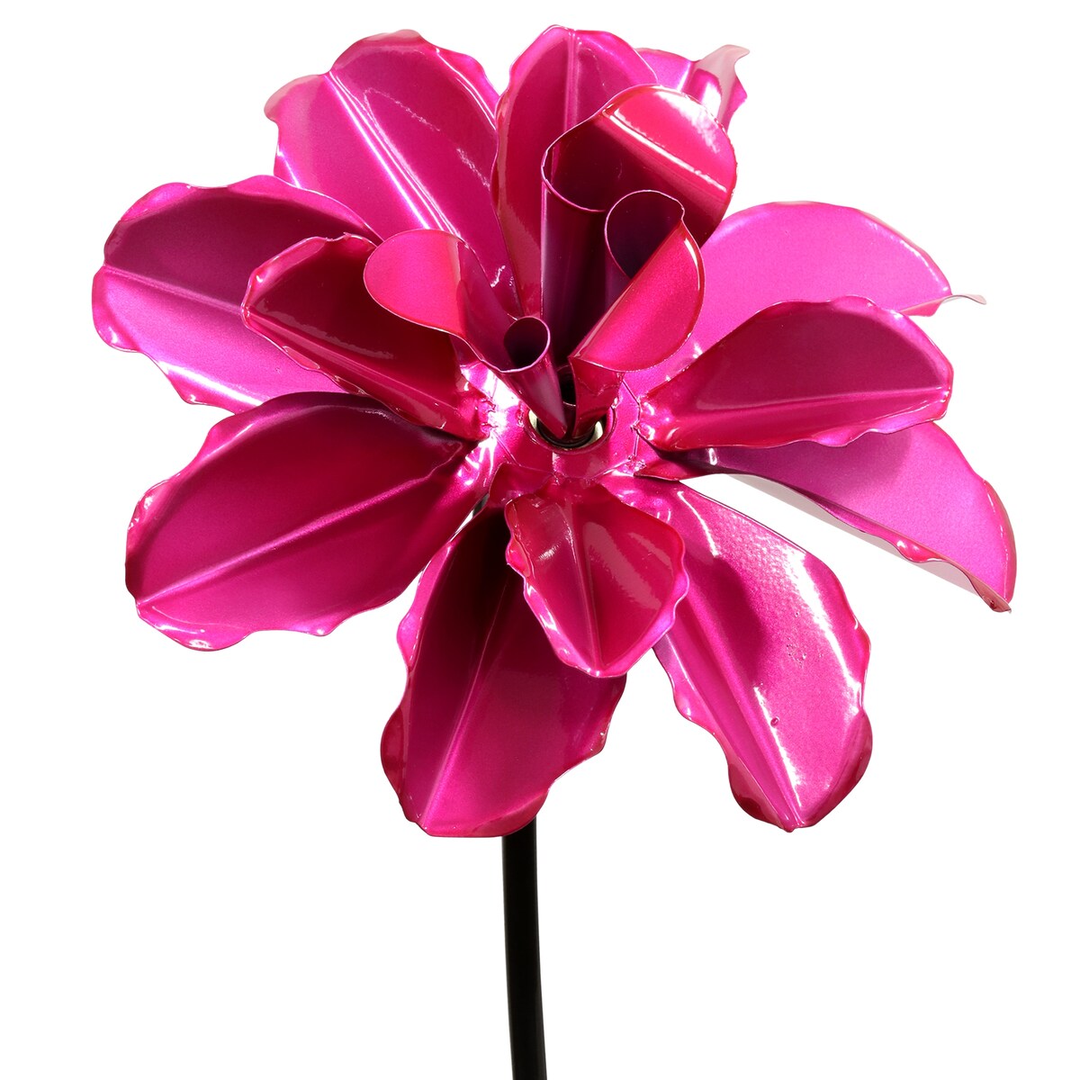 Exhart Rose Flower Wind Spinner Garden Stake, Hand Painted Metallic, 8 by 39 Inches
