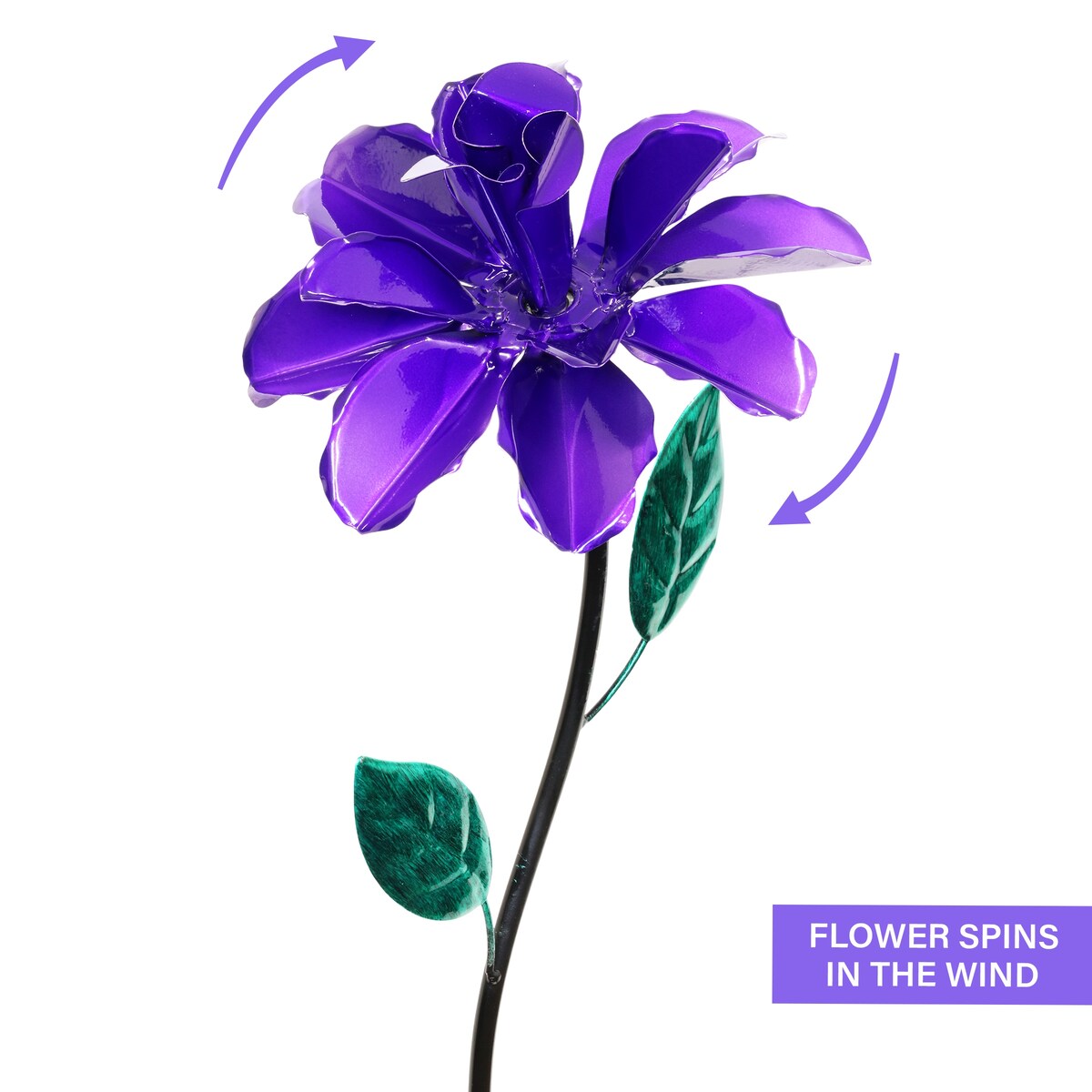 Exhart Rose Flower Wind Spinner Garden Stake, Hand Painted Metallic, 8 by 39 Inches