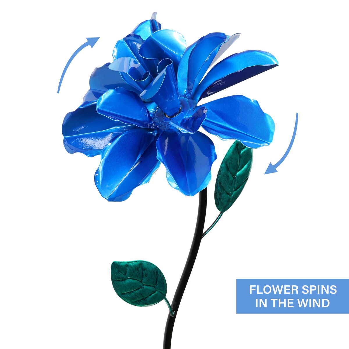 Exhart Rose Flower Wind Spinner Garden Stake, Hand Painted Metallic, 8 by 39 Inches
