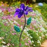 Exhart Rose Flower Wind Spinner Garden Stake, Hand Painted Metallic, 8 by 39 Inches