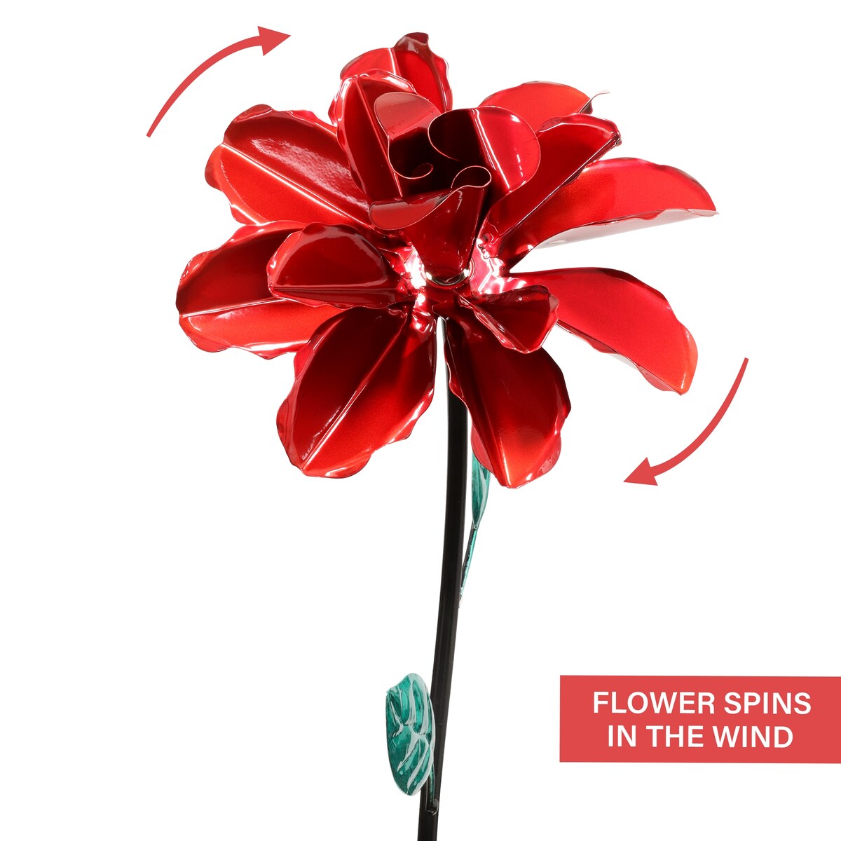 Exhart Rose Flower Wind Spinner Garden Stake, Hand Painted Metallic, 8 by 39 Inches