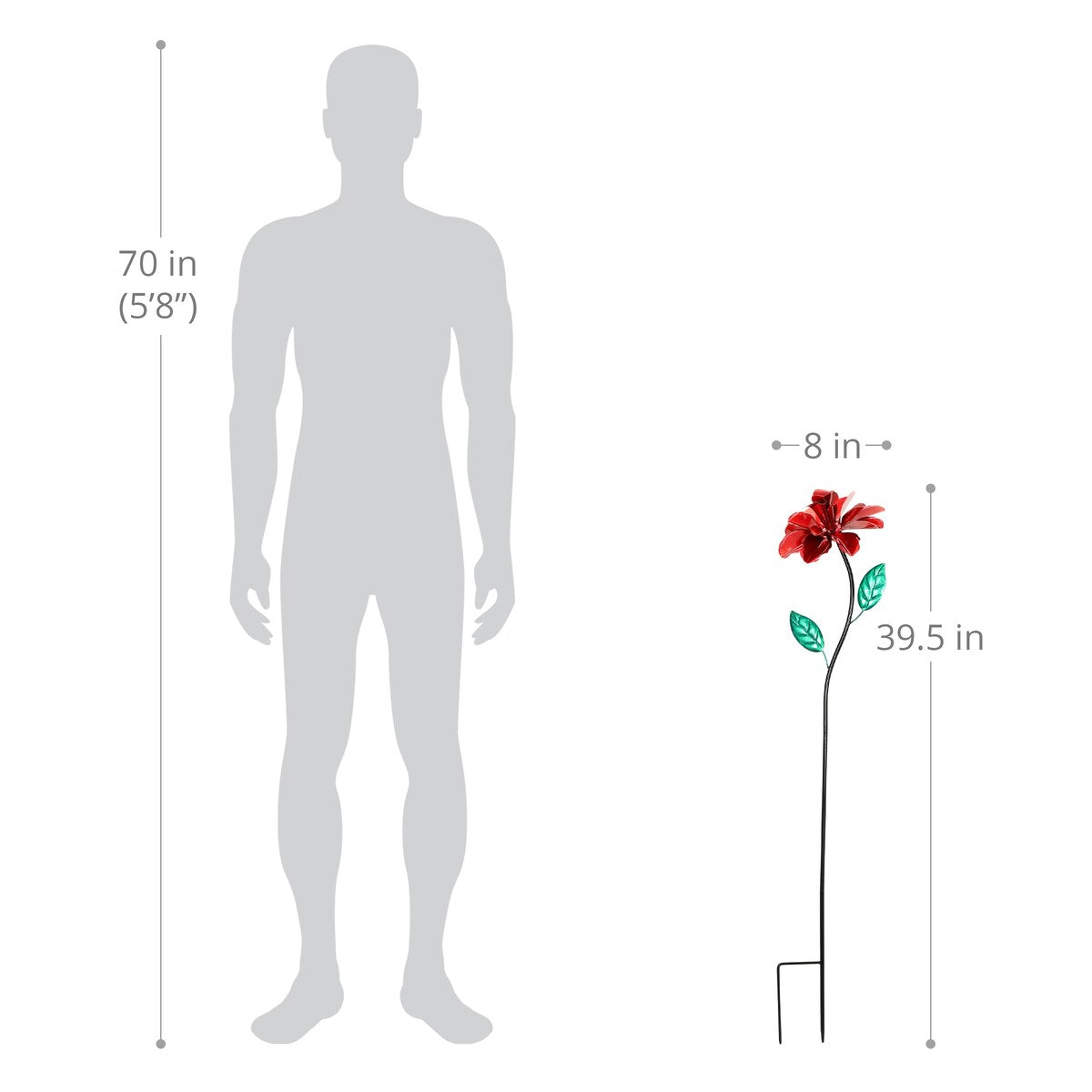 Exhart Rose Flower Wind Spinner Garden Stake, Hand Painted Metallic, 8 by 39 Inches
