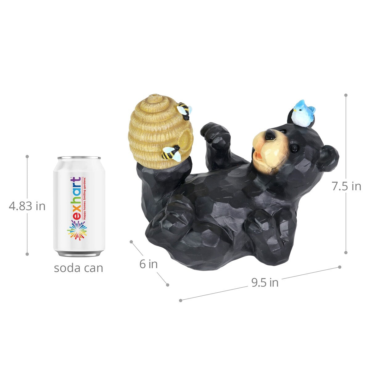 Exhart Solar Bear Playing with an Illuminating Bee Hive Garden Statuary, 9 by 7 Inch